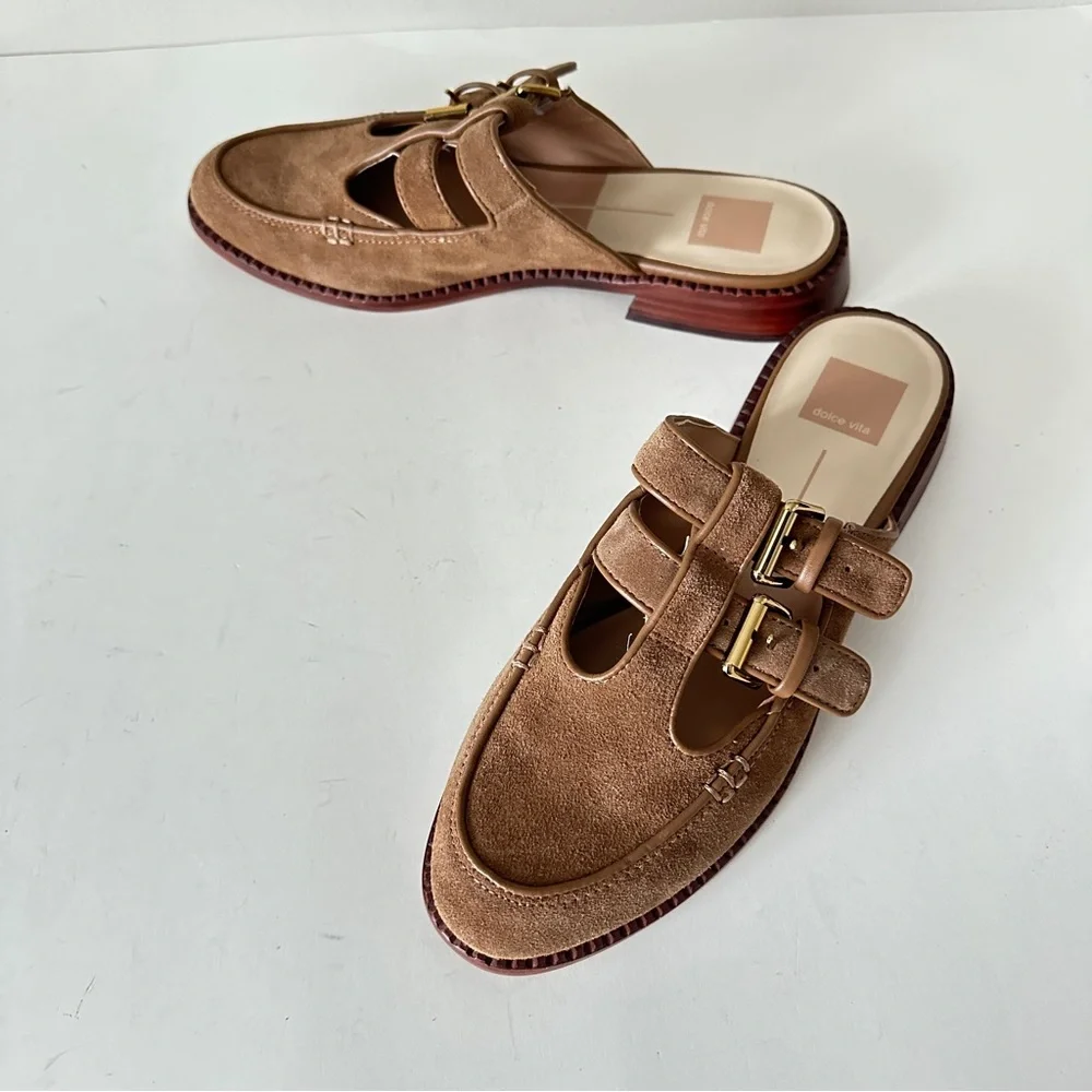NEW Dolce Vita Haydee Double Buckle Cinnamon Suede Mary Jane Women's Mule, Sz 9 - Picture 3 of 11